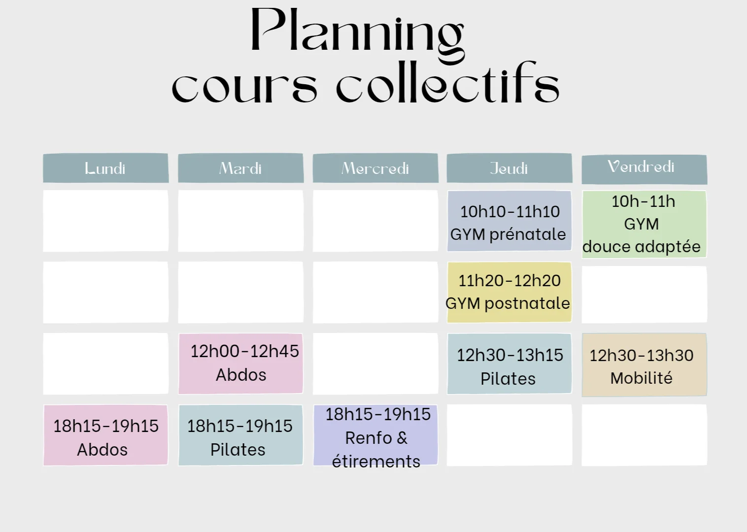 Planning des cours collectifs